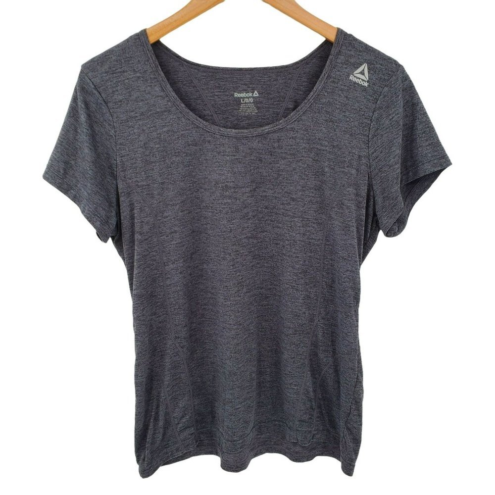 Reebok Womens Gray Short Sleeve T-Shirt Size Large Athleisure Casual Stretch